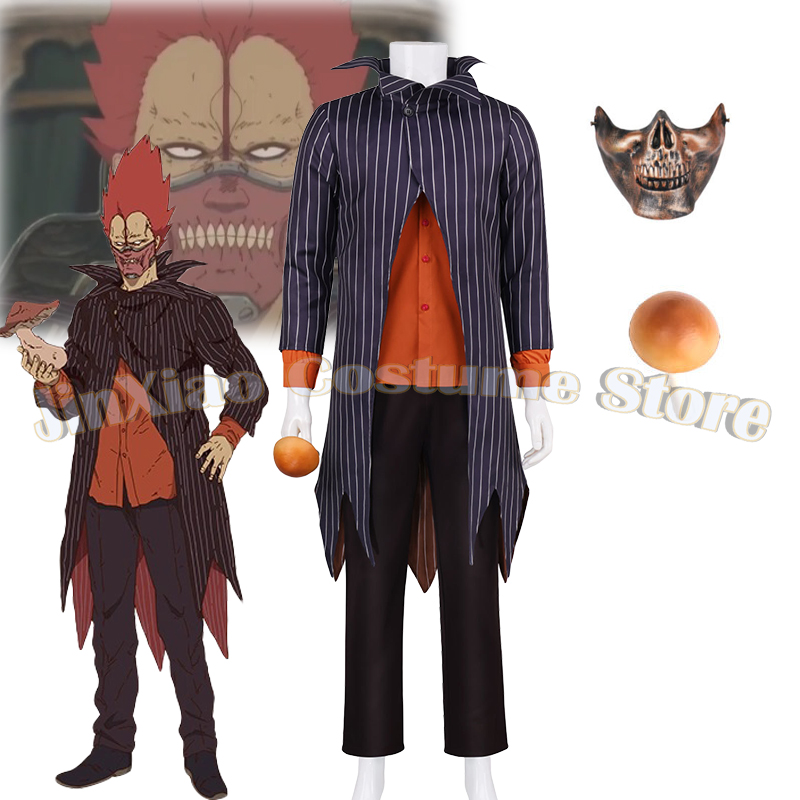 Prop En Cosplay - アニメ Dorohe En コスプレ衣装男性オレンジシャツ黒ストライプコートマスクキノコ小道具パンツハロウィンカーニバル変装