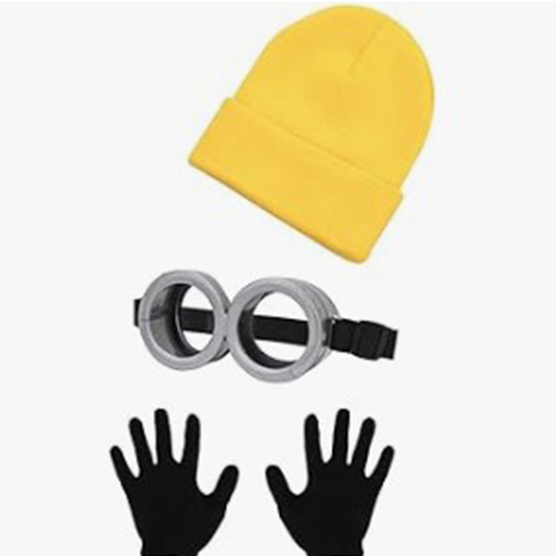 Cosplay Prop Kit - ミニオンズコスチュームアクセサリーセット イエローニットビーニーハット 3Dゴーグル ブラックグローブ ハロウィンコスプレ衣装キット パーティードレスアップ小道具