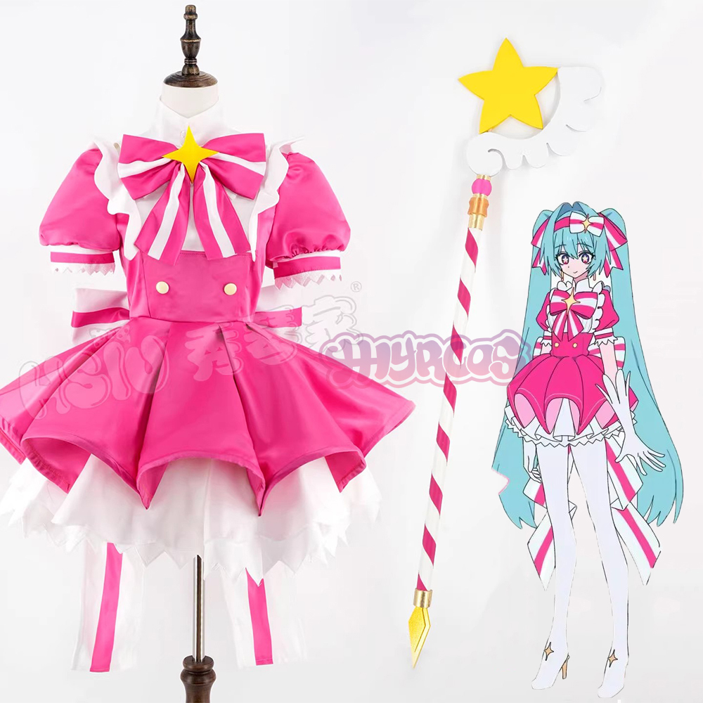 Cosplay Floating Prop - MMiku リトライコスプレ衣装ウィッグピンクドレス小道具アニメ制服ハロウィンカーニバルパーティー衣装女性女の子ロールプレイ