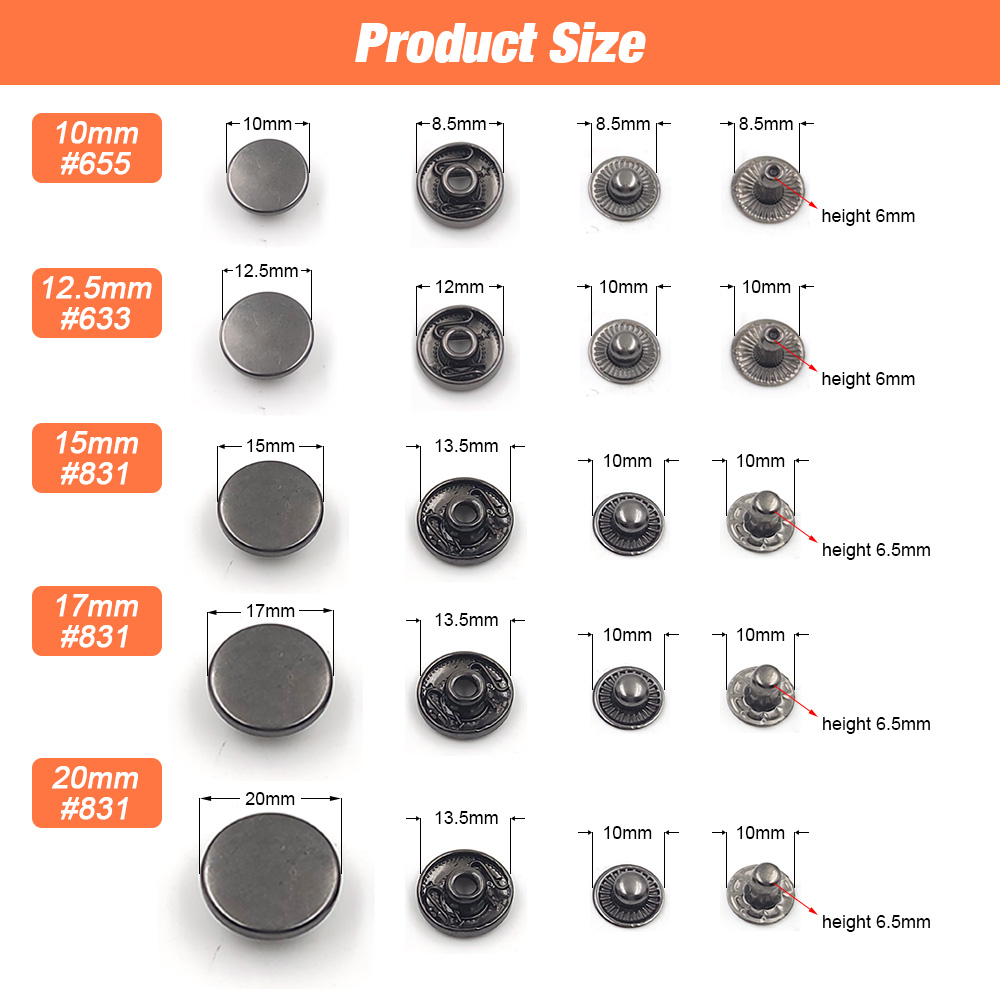 50 セット 831/633/655 スナップボタン金属スナ - Snap Fastener Set のレビューと価格